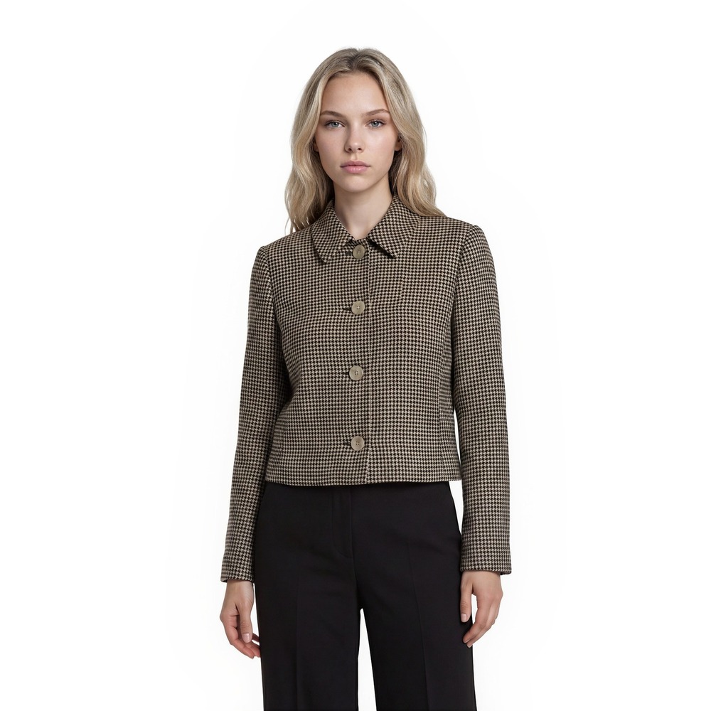 Lauren Ralph Lauren Houndstooth Linen Blazer Women's Size 12 Black Button Jacket